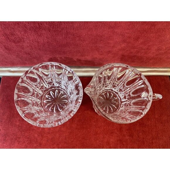 Vintage Glass Crystal Diamond Point Cream and Sugar Set - Picture 2 of 9